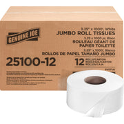 2 Ply - 3.25" Width x 1000 ft Length - 9" Roll Diameter - 3 19/64" Core - White - 12 / Carton