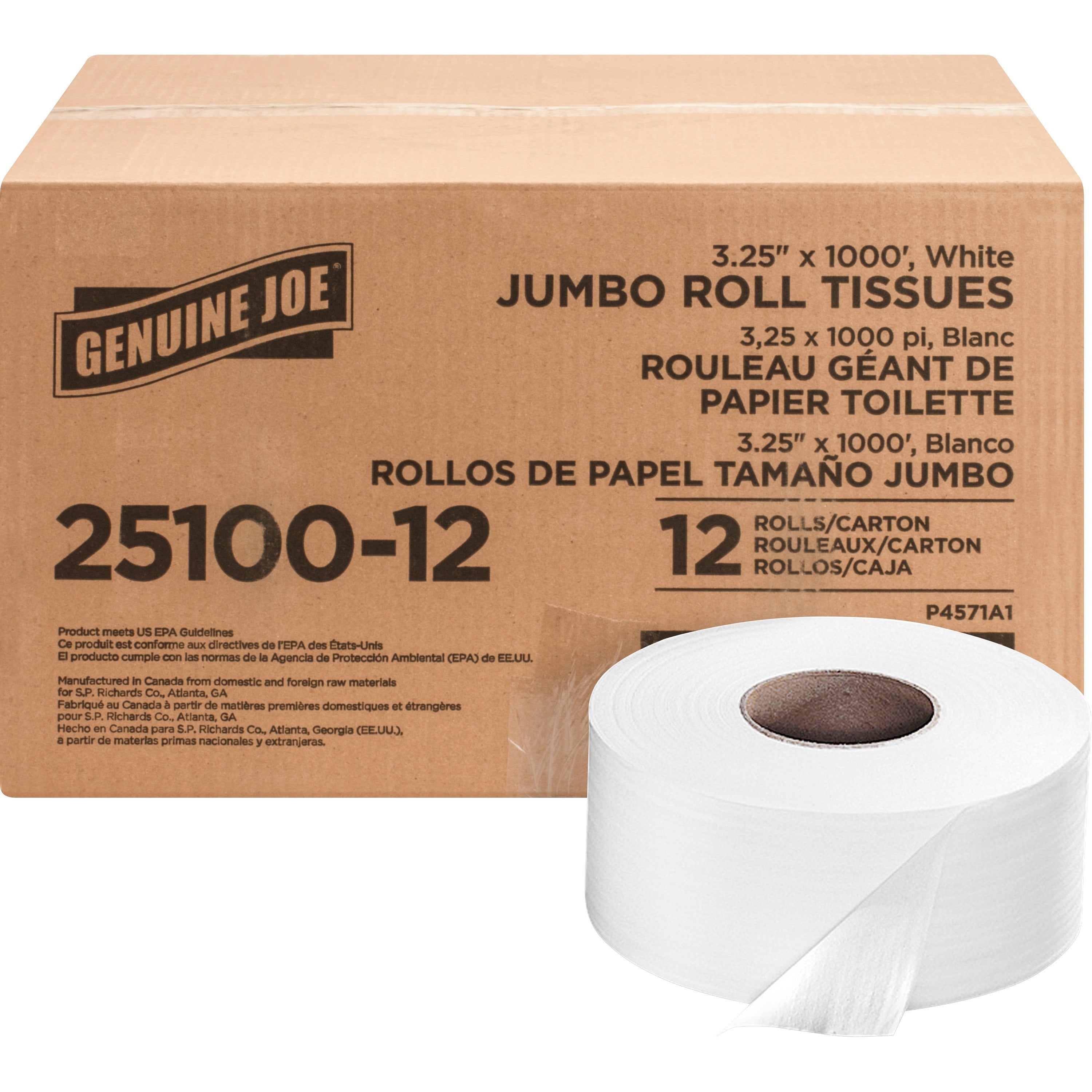 2 Ply - 3.25" Width x 1000 ft Length - 9" Roll Diameter - 3 19/64" Core - White - 12 / Carton
