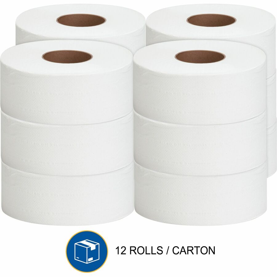 2 Ply - 3.25" Width x 1000 ft Length - 9" Roll Diameter - 3 19/64" Core - White - 12 / Carton