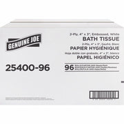 Genuine Joe 2-ply Standard Bath Tissue Rolls - 2 Ply - 3" Width x 4" Length - 400 Sheets/Roll - 1 5/8" Core - White - 96 / Carton