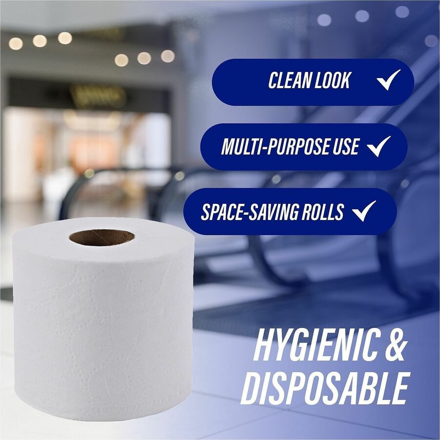 Genuine Joe 2-ply Standard Bath Tissue Rolls - 2 Ply - 3" Width x 4" Length - 400 Sheets/Roll - 1 5/8" Core - White - 96 / Carton