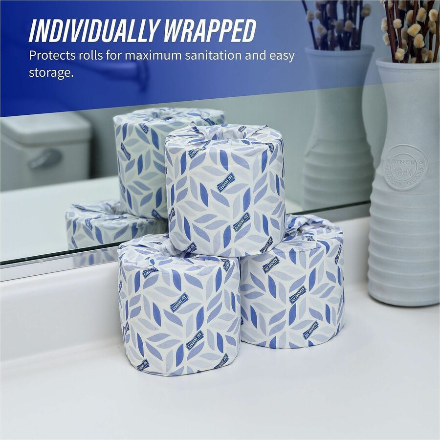 Genuine Joe 2-ply Standard Bath Tissue Rolls - 2 Ply - 3" Width x 4" Length - 400 Sheets/Roll - 1 5/8" Core - White - 96 / Carton