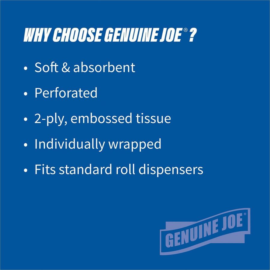 Genuine Joe 2-ply Standard Bath Tissue Rolls - 2 Ply - 4" Width x 3.20" Length - 500 Sheets/Roll - 1 5/8" Core - White - 96 / Carton
