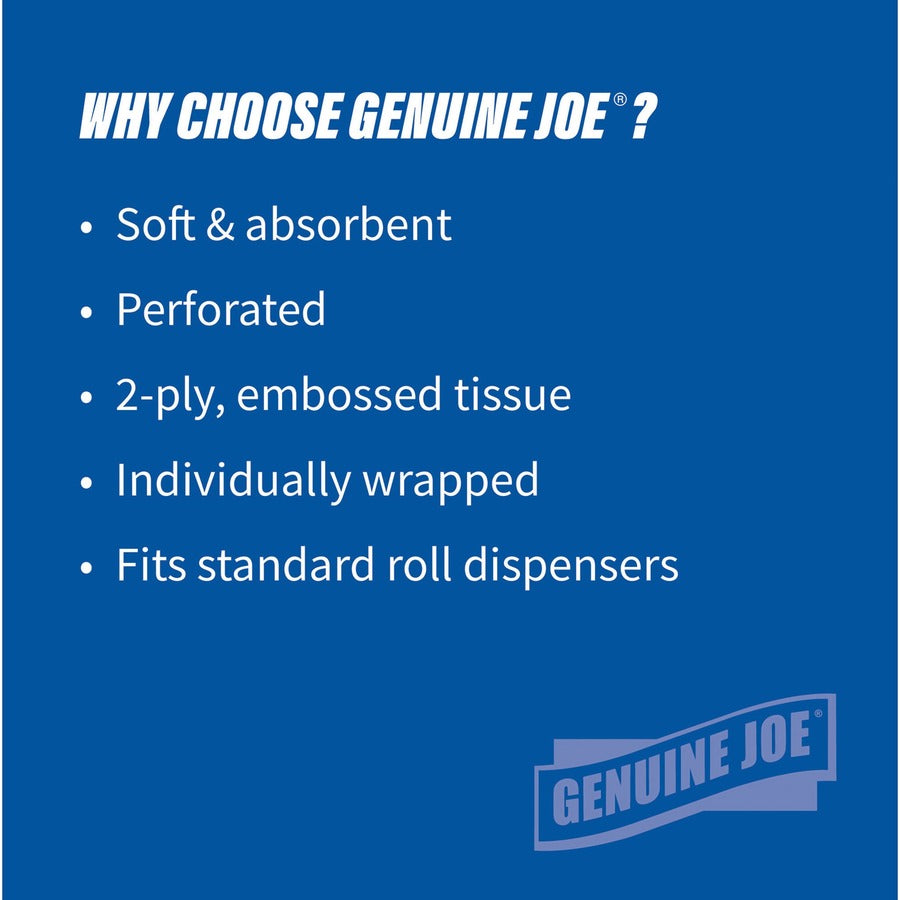 Genuine Joe 2-ply Standard Bath Tissue Rolls - 2 Ply - 4" Width x 3.20" Length - 500 Sheets/Roll - 1 5/8" Core - White - 96 / Carton