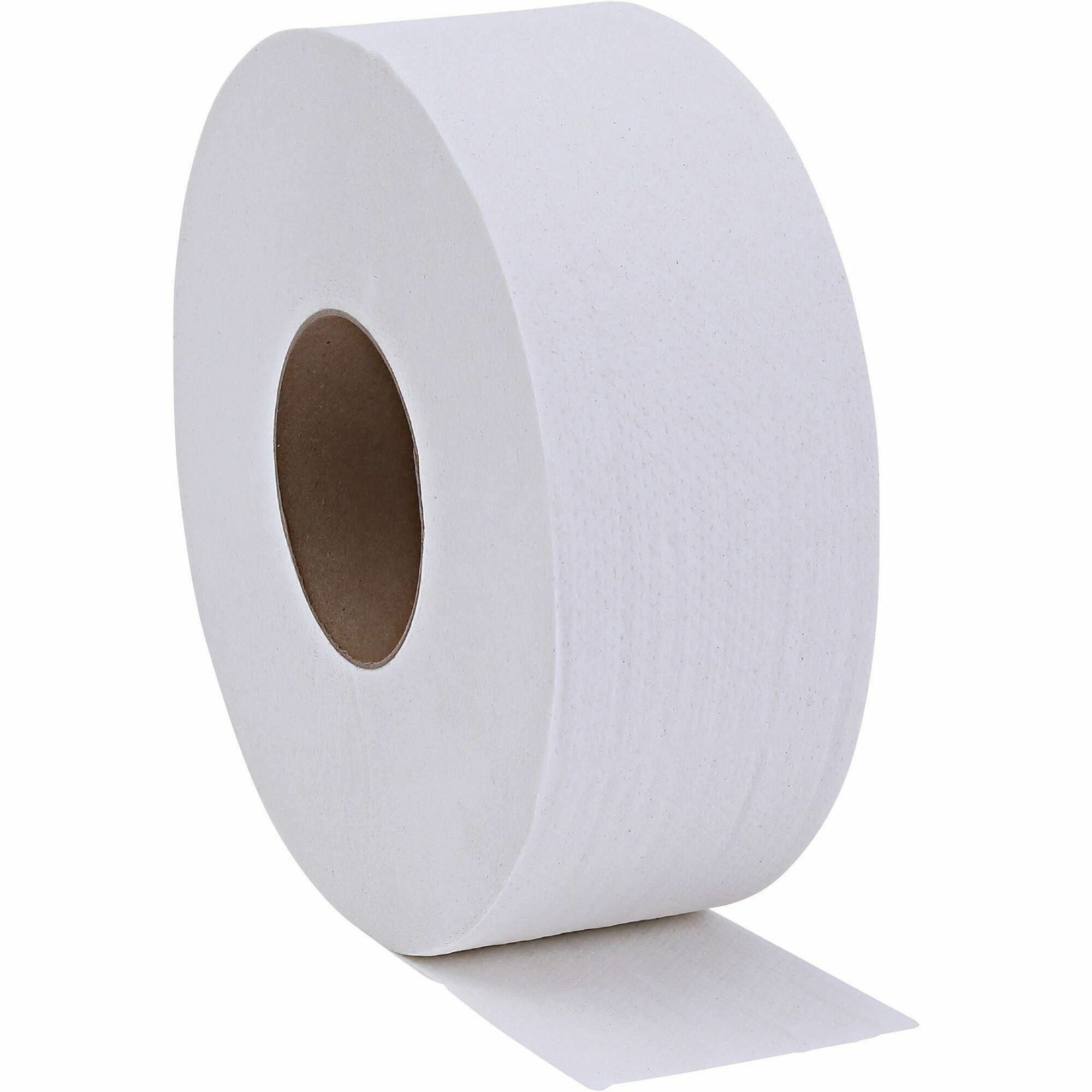 Genuine Joe 2-ply Jumbo Roll Dispenser Bath Tissue - 2 Ply - 3.30" Width x 650 ft Length - 3 19/64" Core - White - 12 / Carton