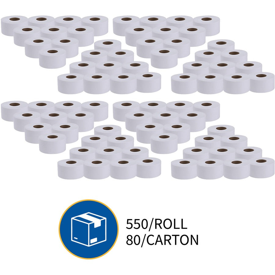 Genuine Joe 2-ply Jumbo Roll Dispenser Bath Tissue - 2 Ply - 3.30" Width x 650 ft Length - 3 19/64" Core - White - 12 / Carton