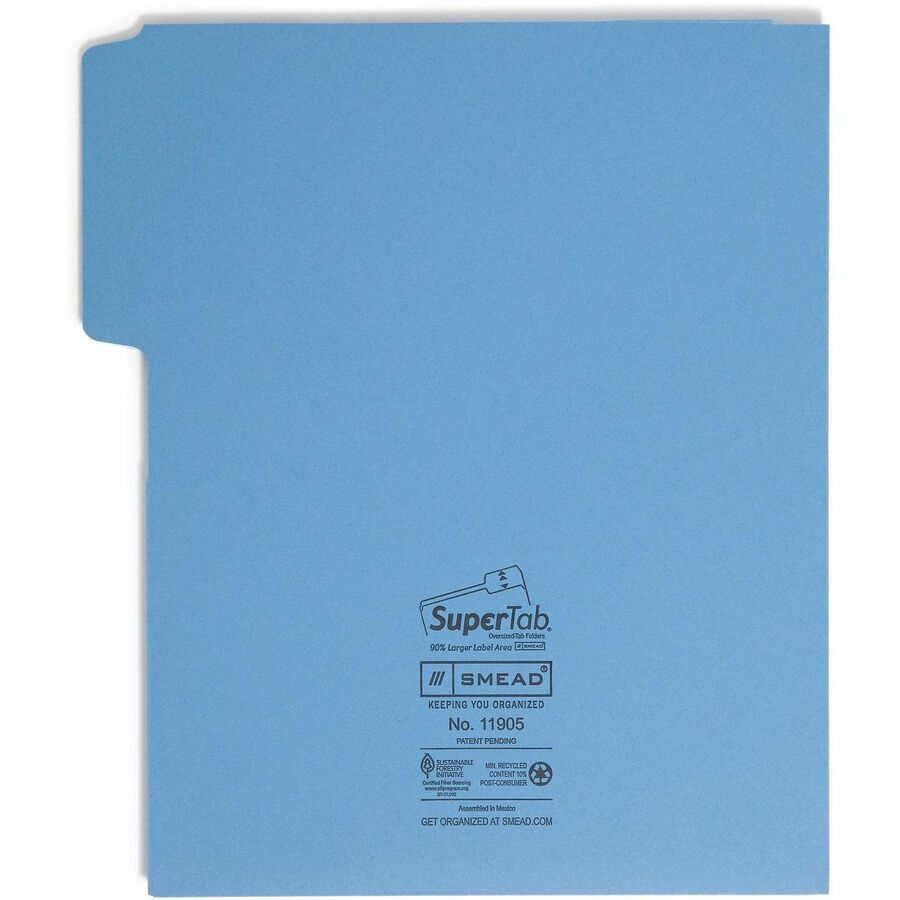 Smead SuperTab 1/3 Tab Cut Letter Recycled Top Tab File Folder - 8 1/2" x 11" - 3 Internal Pocket(s) - 11 pt. - 1 Plys - Blue, Red, Green, Yellow - Flap - 10% Recycled - 12 / Pack