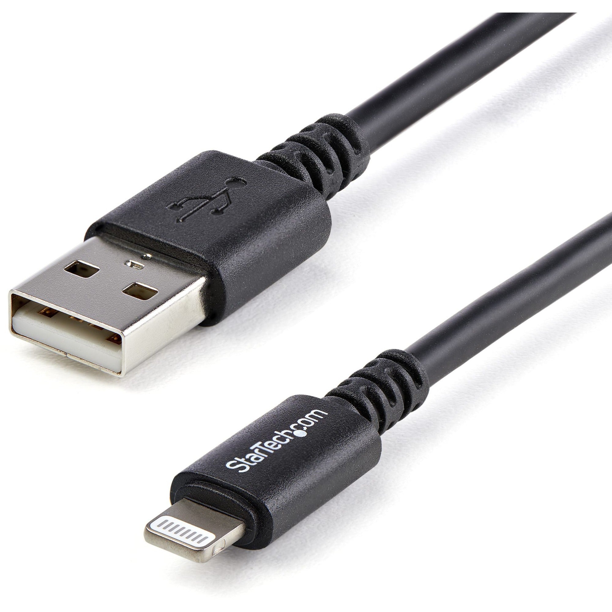 StarTech.com 9.84 ft Lightning to USB Data Transfer Cable, 480 Mbit/s, MFI Certified, Nickel Plated, Black, 1 Each