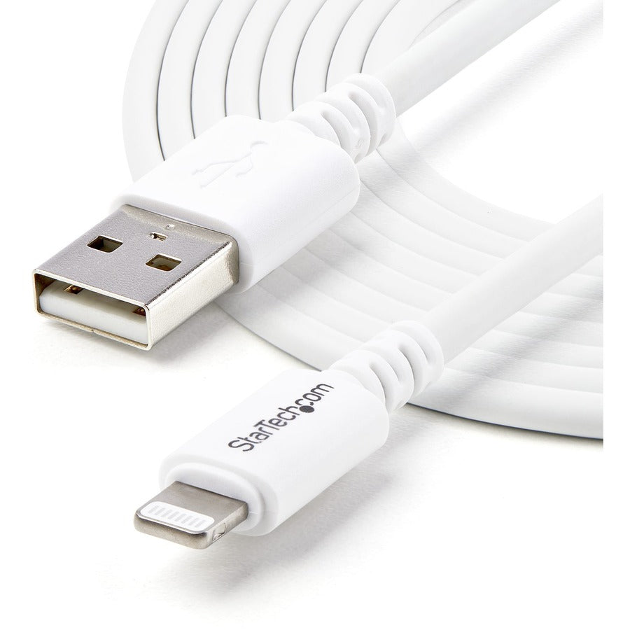 StarTech.com 9.84 ft Lightning to USB Data Transfer Cable, 1 Each, MFI Certified, White, Nickel Plated Connectors, 20/28 AWG, 480 Mbit/s