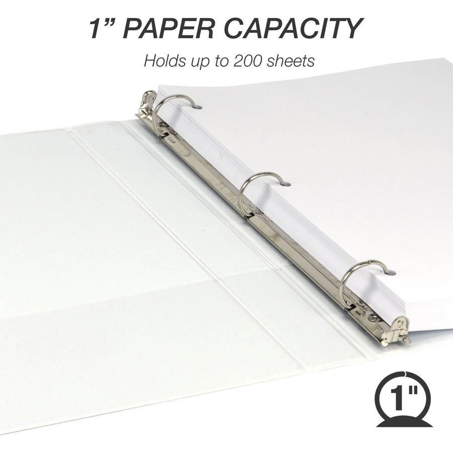 Samsill Economy View Binder - 1" Binder Capacity - 200 Sheet Capacity - 3 Ring(s) - Fastener(s): Round Ring - Polypropylene, Chipboard, Plastic - White - 4.02 lb - Recycled - Customizable Spine/Cover, Clear Overlay, Non-stick, Non-glare - 6 / Carton