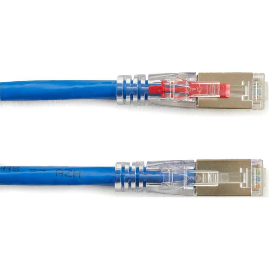 Black Box GigaTrue 3 CAT6A 650-MHz Locking Snagless Patch Cable, Shielded, 3 ft, RJ-45 Male/Male, 26 AWG, Blue, Gold-Plated Contacts, 1 Each