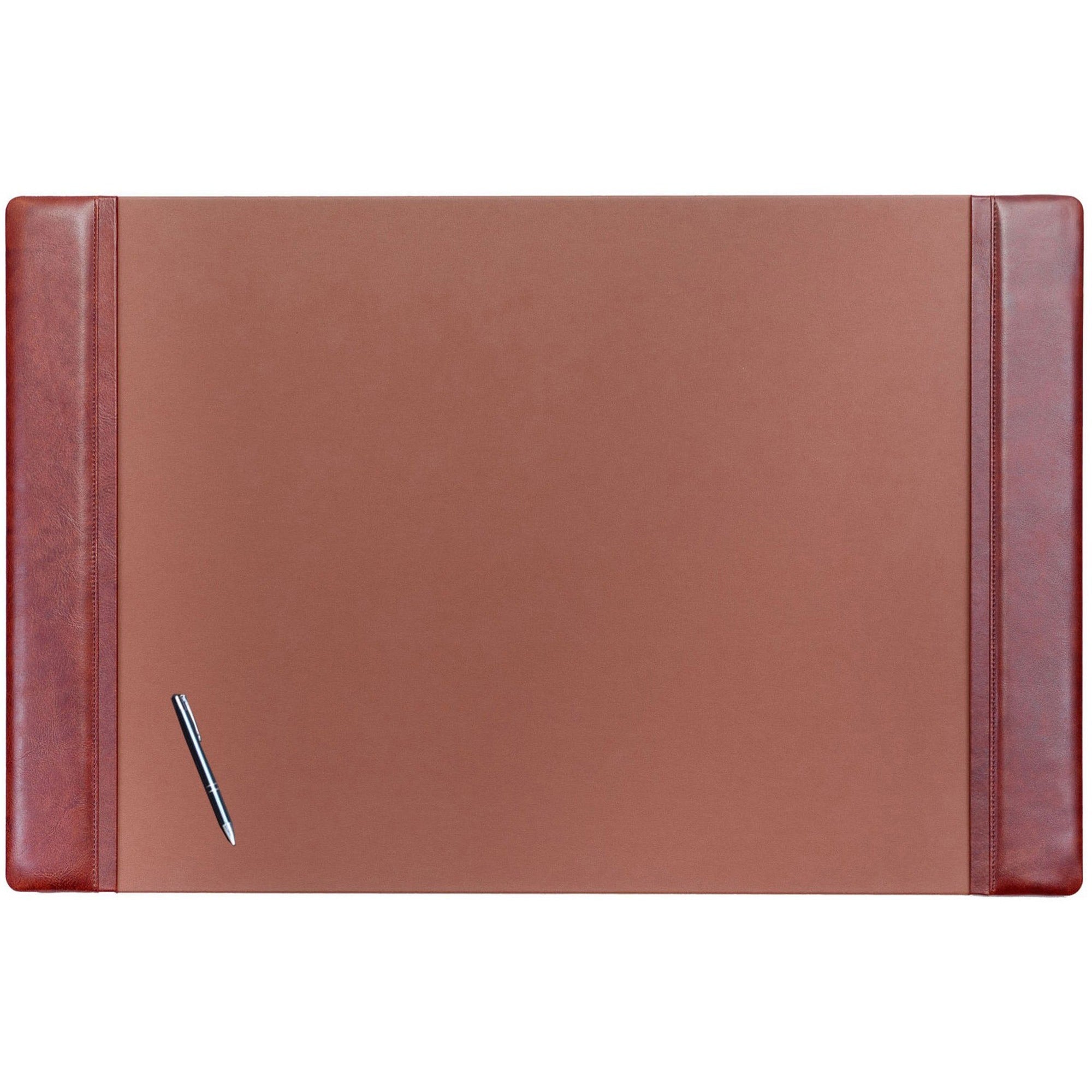 Dacasso Leather Side-Rail Desk Pad - Rectangular - 38" Width x 24" Depth - Velveteen Backing - Leatherette - Mocha