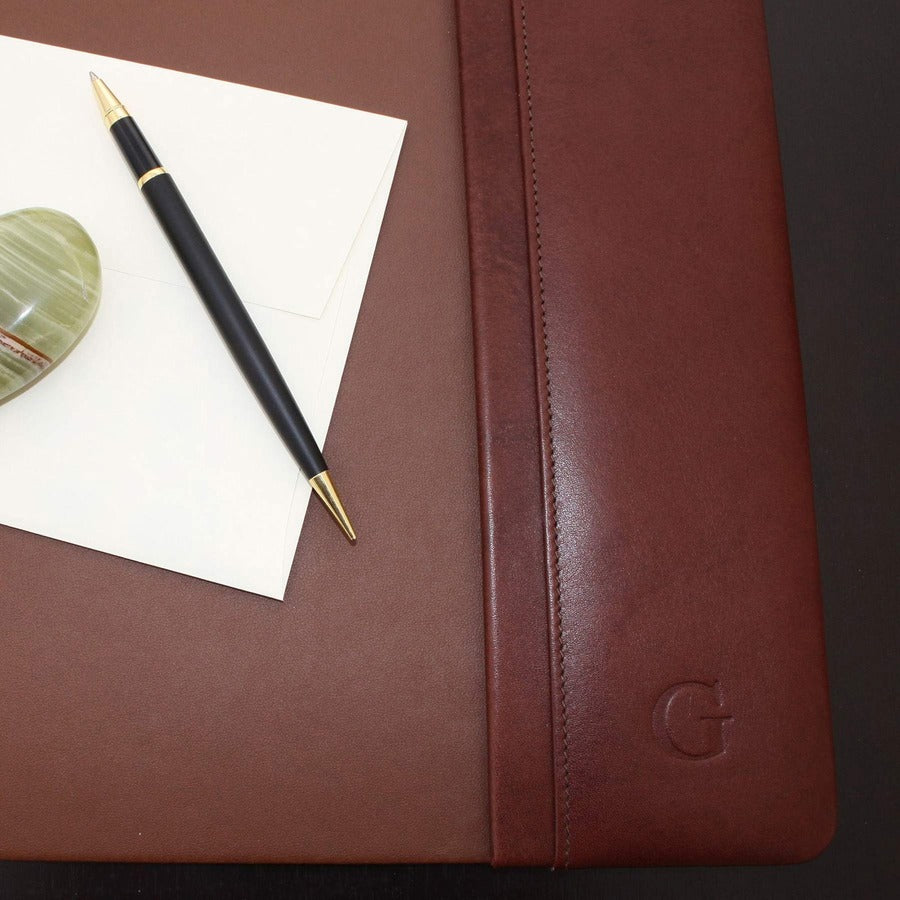 Dacasso Leather Side-Rail Desk Pad - Rectangular - 38" Width x 24" Depth - Velveteen Backing - Leatherette - Mocha