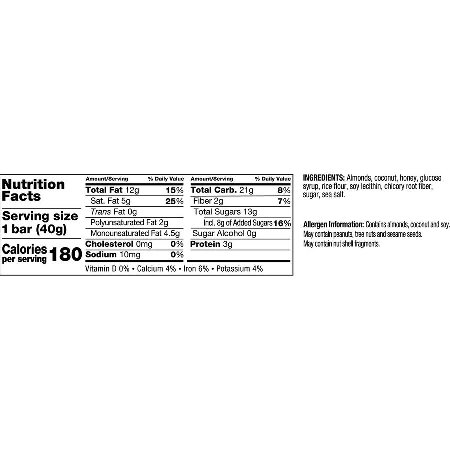 Gluten-free, Wheat-free, Dairy-free, Non-GMO, Sulfur dioxide-free - Almond & Coconut - 1.40 oz - 12 / Box