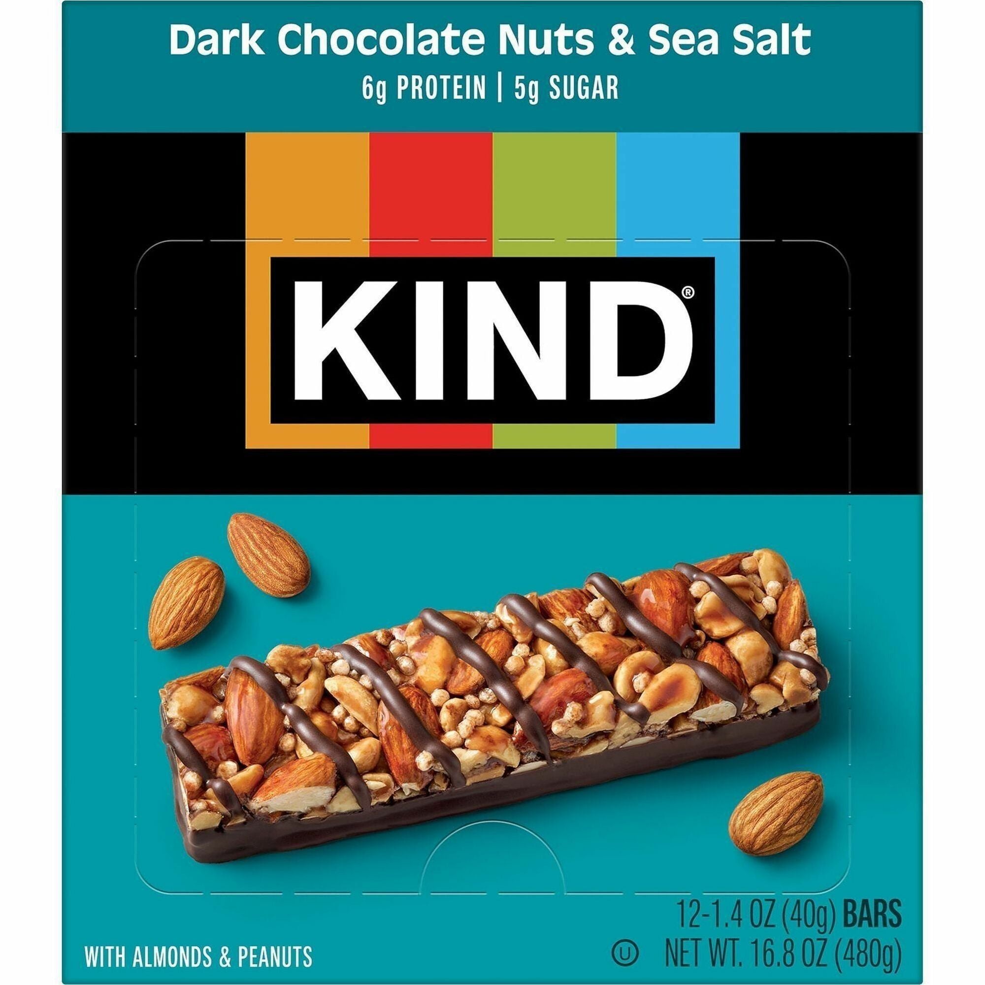 Gluten-free, Non-GMO, Sulfur dioxide-free, Trans Fat Free, Low Glycemic, Low Sodium - Dark Chocolate Nuts & Sea Salt - 1.20 lb - 12 / Box