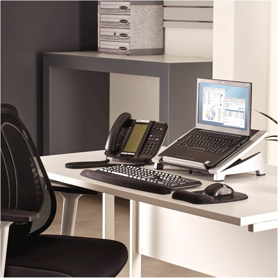 Up to 17" Screen Support - 10 lb Load Capacity - 6.50" Height x 15.06" Width x 10.50" Depth - Desktop - High Performance Steel (HPS) - Black, Silver - Adjustable Angle, Non-skid, Stackable, Adjustable Tilt, Scratch Resistant, Scuff Resistant