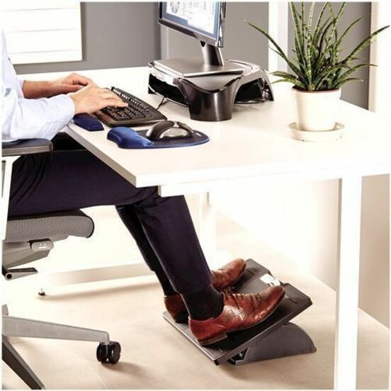 Fellowes Office Suites Adjustable Footrest, 30° Tilt, Black/Silver, 1 Each