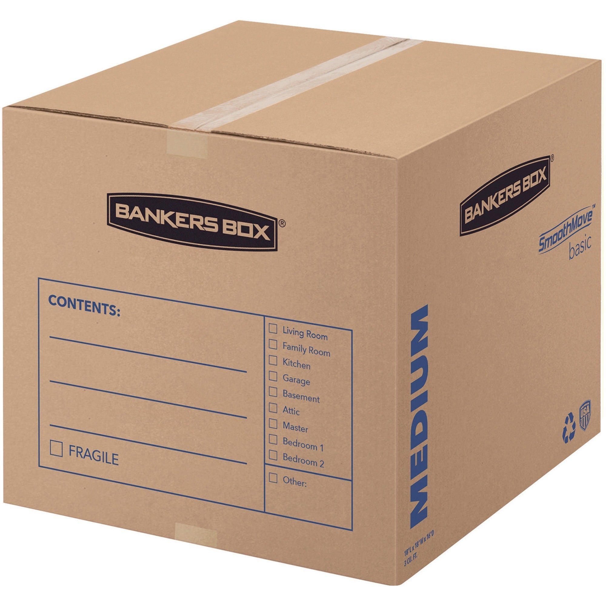 Internal Dimensions: 18" Width x 18" Depth x 16" Height - External Dimensions: 18.3" Width x 18.3" Depth x 16.4" Height - Medium Duty - Corrugated - Kraft, Black - Recycled - 1 Carton
