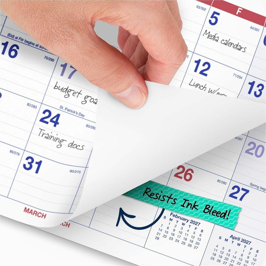 Large - Julian Dates - Monthly - 14 Month - December 2025 to February 2027 - 12" x 27" Sheet Size - White Sheet - 1.19" x 1.63" Block - Wire Bound - White - Chipboard, Paper - Reference Calendar, Hanging Loop, Sturdy Back, Ruled Daily Block - 1 Each