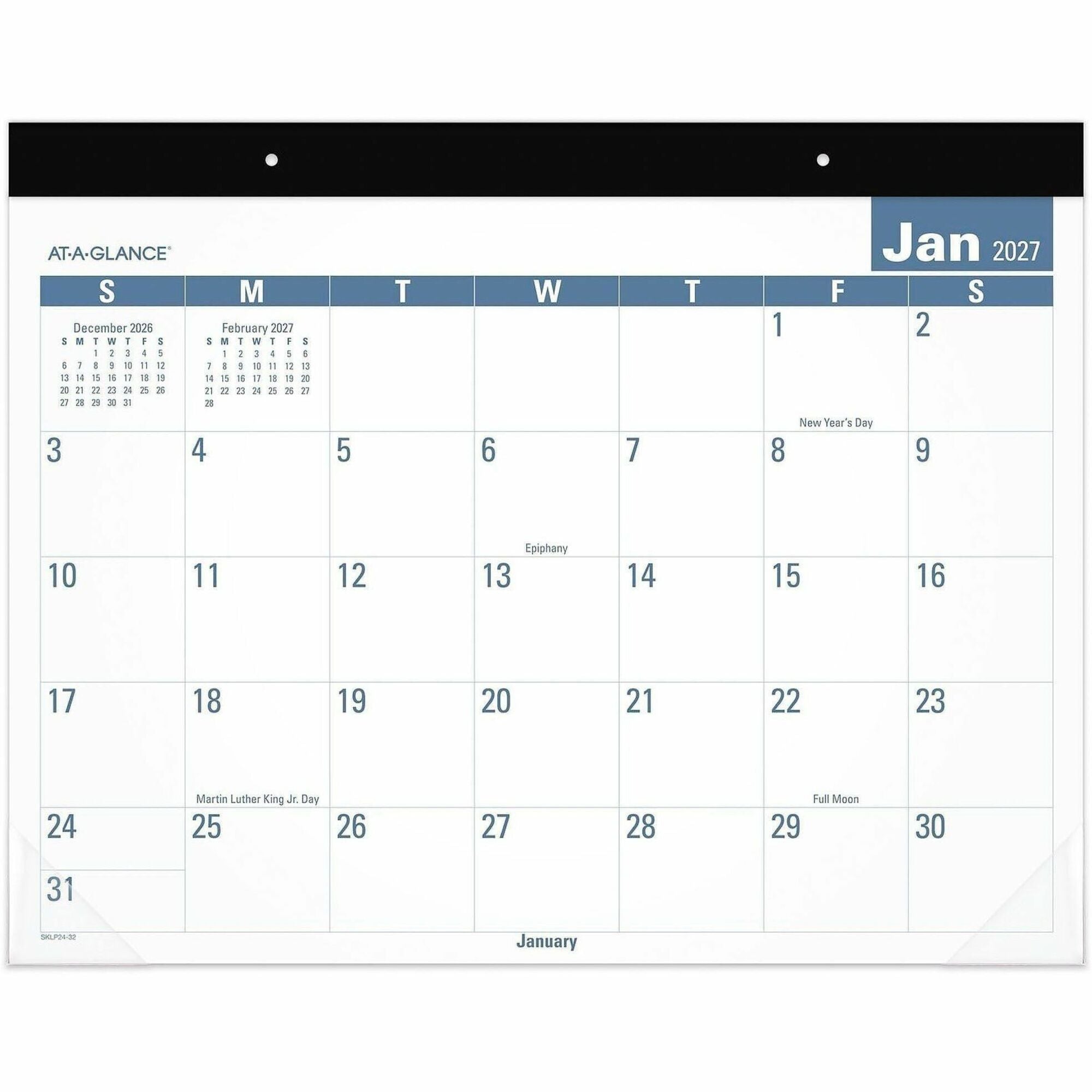 Julian Dates - Monthly - 12 Month - January 2026 to December 2026 - 1 Month Single Page Layout - 22" x 17" Sheet Size - 2.50" x 2.93" Block - Headband - Desk Pad - Multi - Poly - Reference Calendar, Sturdy Back, Durable - 1 Each