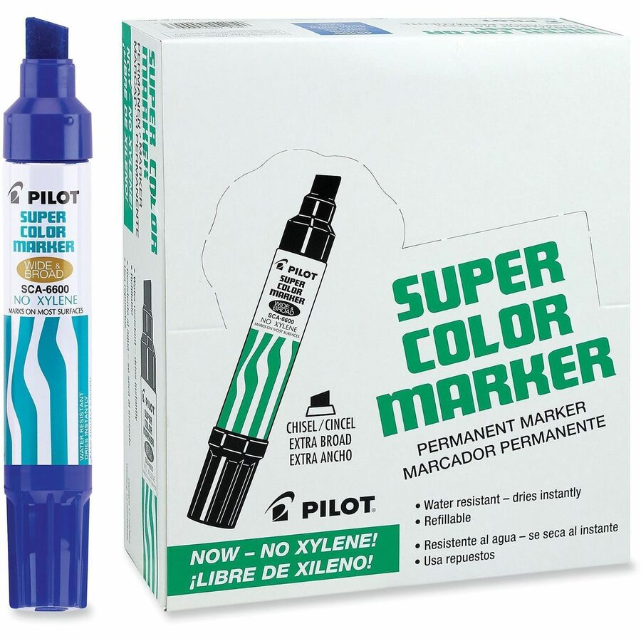 Pilot Super Color Jumbo Refillable Marker - 10 mm Jumbo Chisel Marker Point - Refillable - Blue Ink - 1 Each