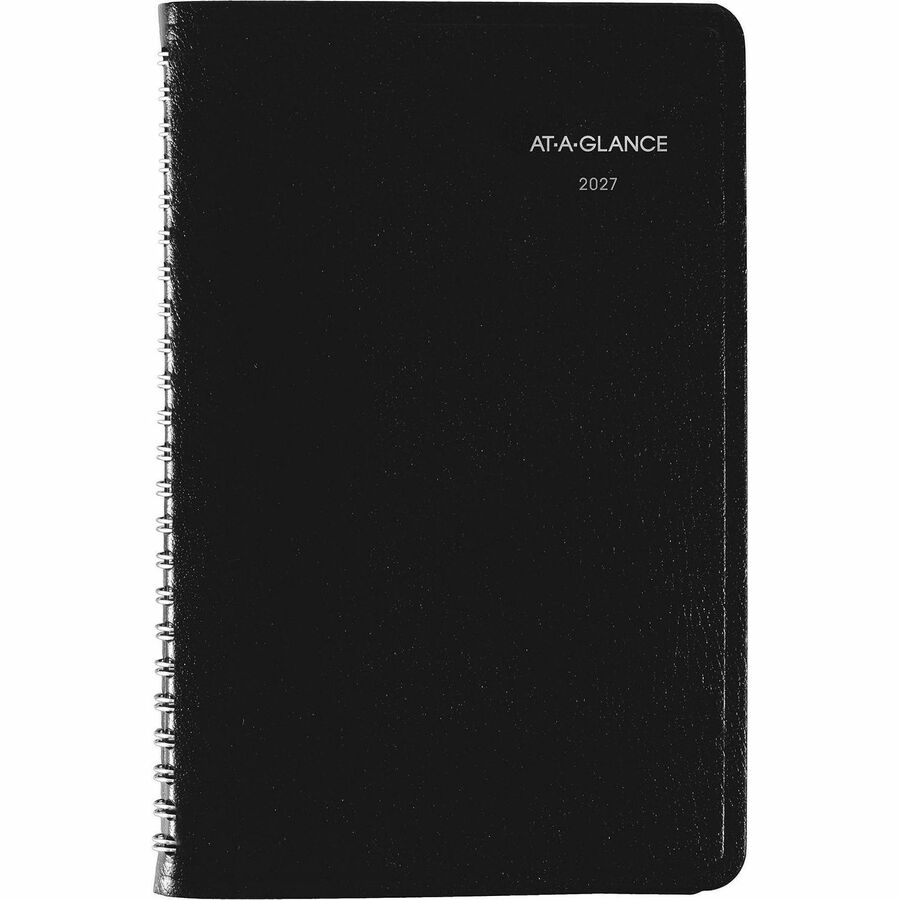 At-A-Glance DayMinder Appointment Book Planner, Weekly, Small, 12 Month, January 2026–December 2026, 8:00 AM–5:00 PM Hourly, 1 Week Double Page Layout, 5" x 8", Wire Bound, Black Faux Leather Cover, 1 Each