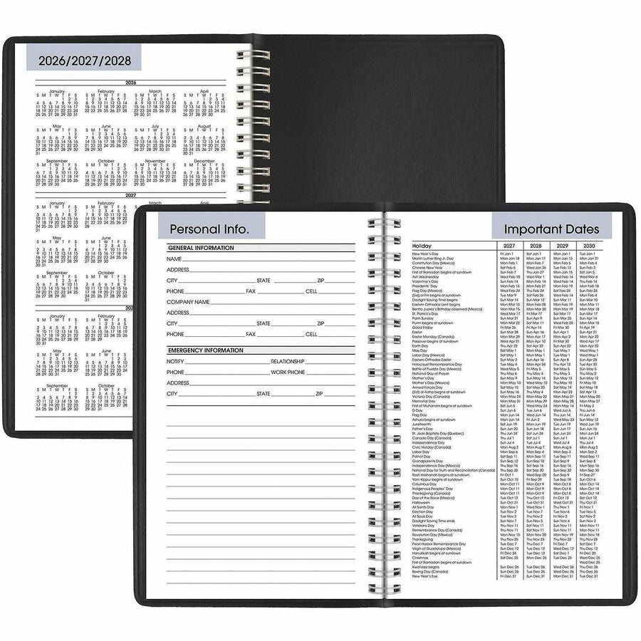 At-A-Glance DayMinder Appointment Book Planner, Weekly, Small, 12 Month, January 2026–December 2026, 8:00 AM–5:00 PM Hourly, 1 Week Double Page Layout, 5" x 8", Wire Bound, Black Faux Leather Cover, 1 Each