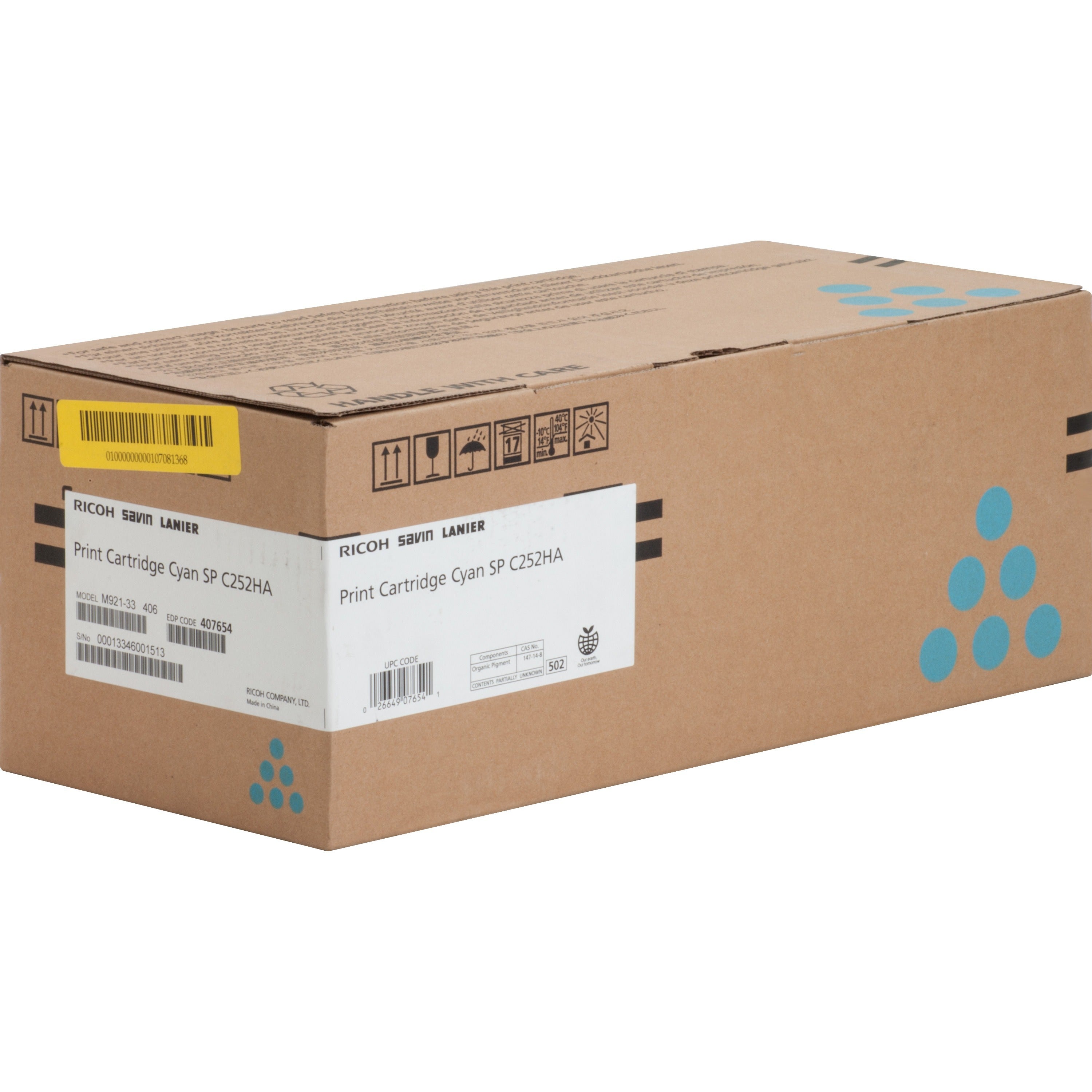Ricoh SP C252HA Original Laser Toner Cartridge - Cyan - 1 Each