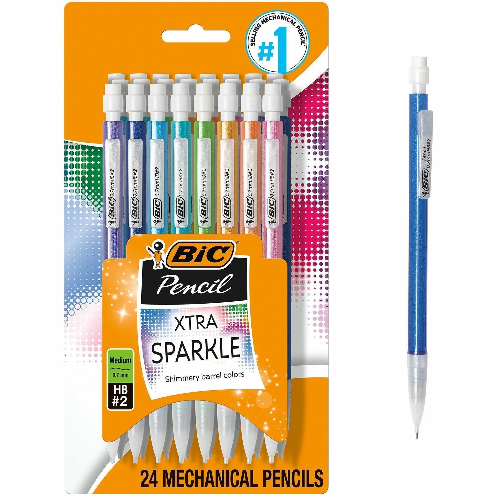 0.7 mm Black Lead - #2 - Refillable - Blue Plastic, Green, Orange, Purple, Red Barrel - 1 Pack