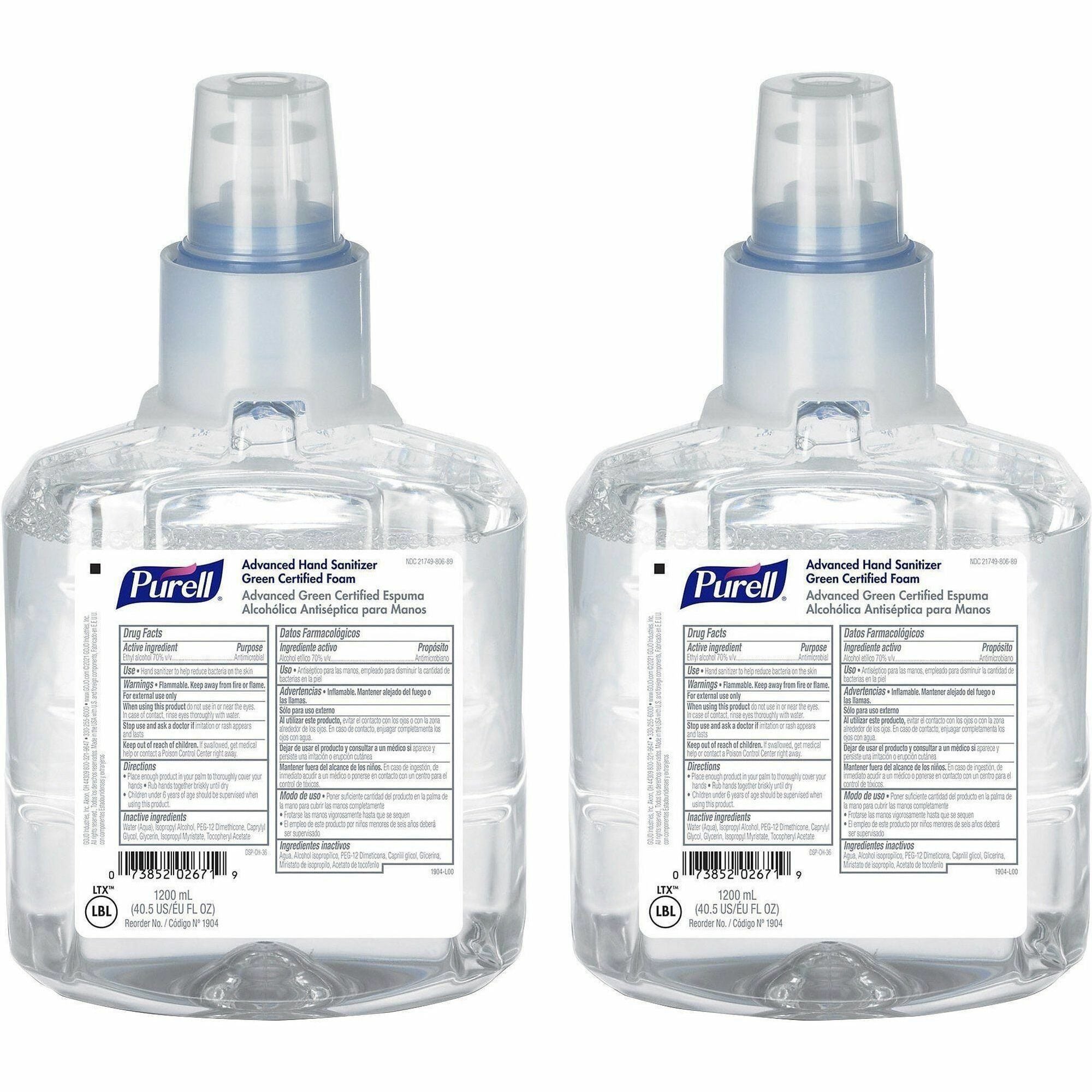 PURELL&reg; Hand Sanitizer Foam Refill - 1.27 quart - Hand, Skin - Clear - Fragrance-free, Dye-free - 2 / Carton
