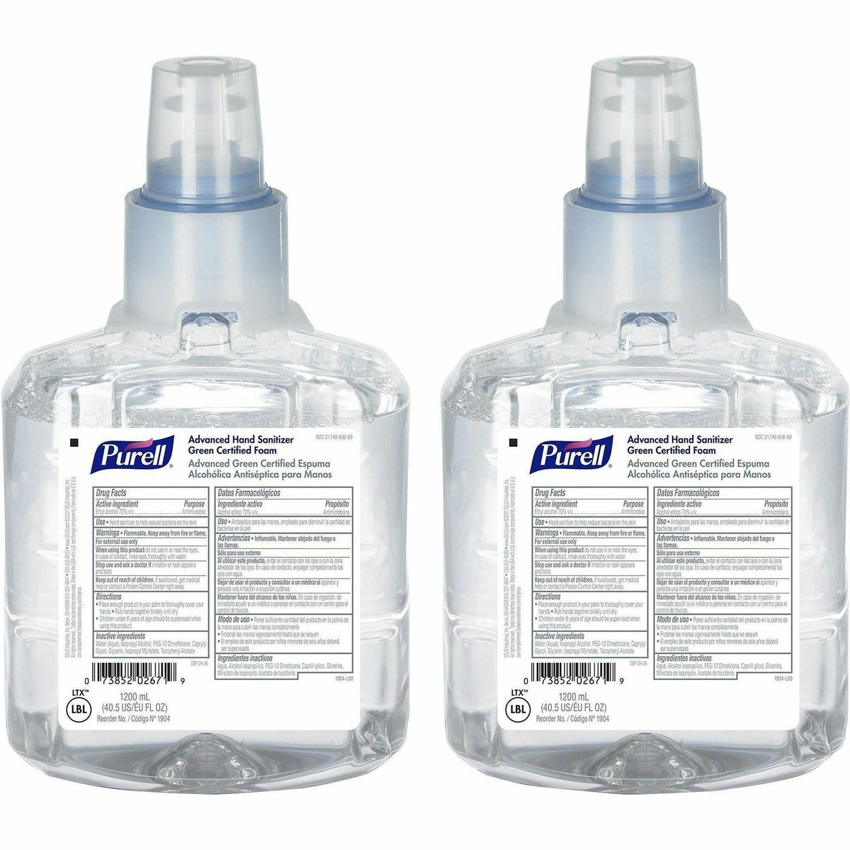 PURELL&reg; Hand Sanitizer Foam Refill - 1.27 quart - Hand, Skin - Clear - Fragrance-free, Dye-free - 2 / Carton
