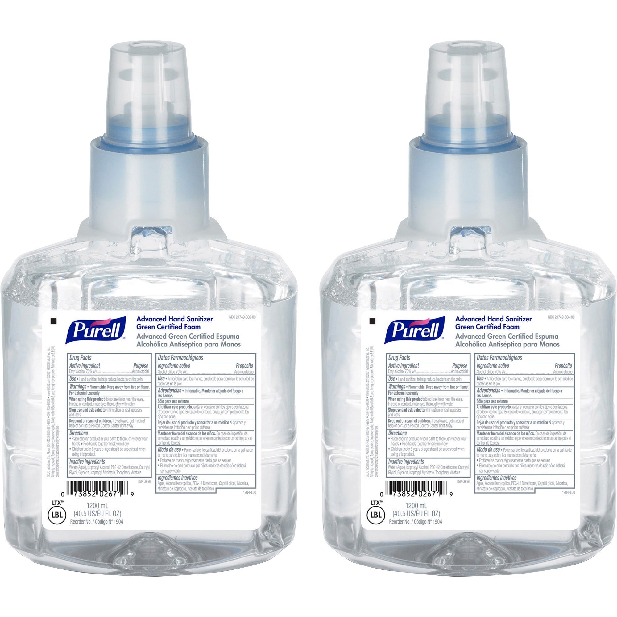 PURELL&reg; Hand Sanitizer Foam Refill - 1.27 quart - Hand, Skin - Clear - Fragrance-free, Dye-free - 2 / Carton