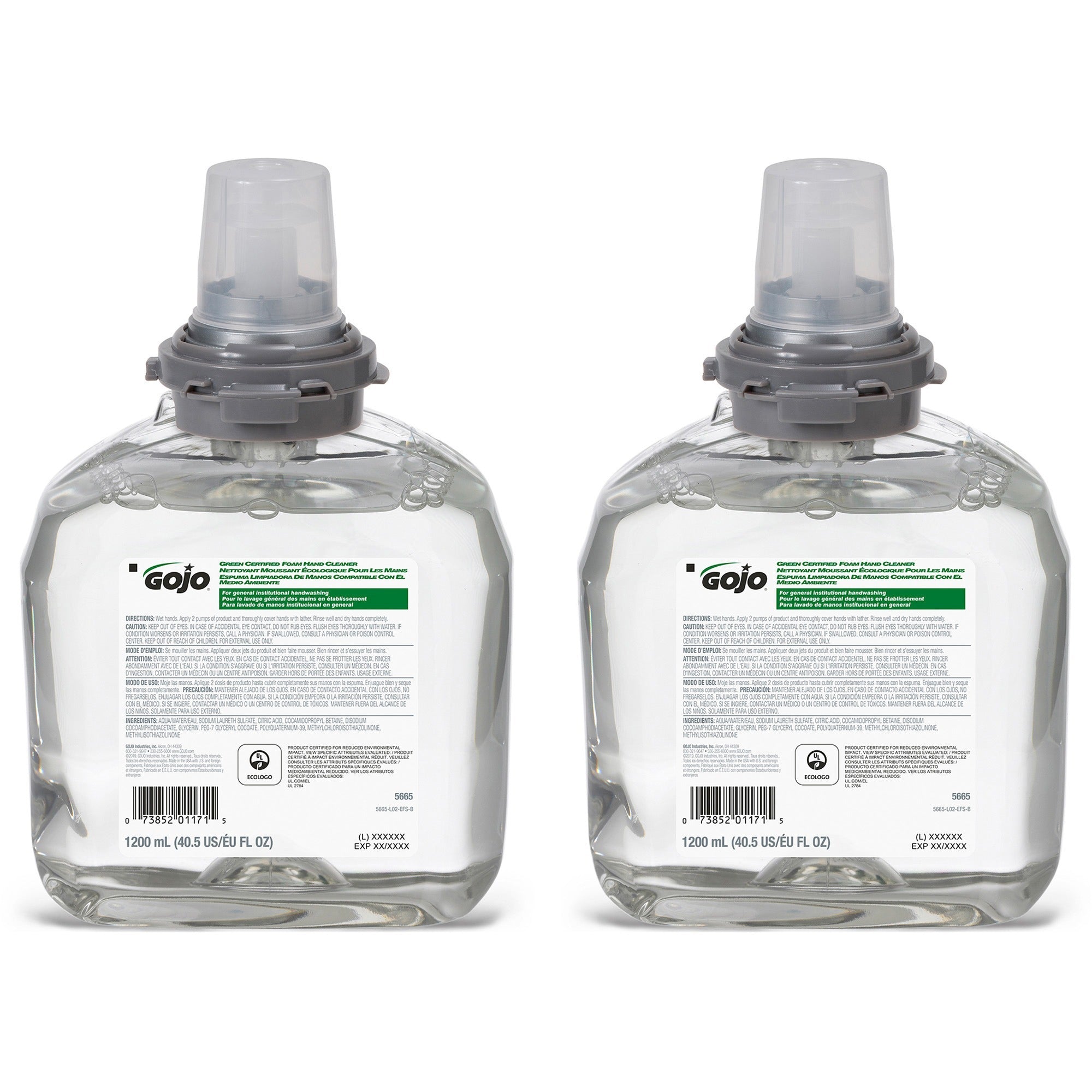 Gojo&reg; TFX Dispenser Green Certified Foam Hand Cleaner - 1.27 quart - Hand - Green - Bio-based - 2 / Carton