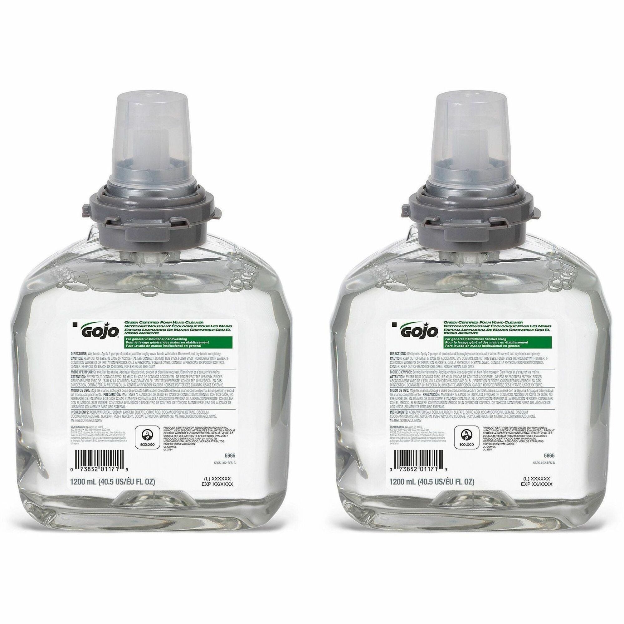 Gojo&reg; TFX Dispenser Green Certified Foam Hand Cleaner - 1.27 quart - Hand - Green - Bio-based - 2 / Carton