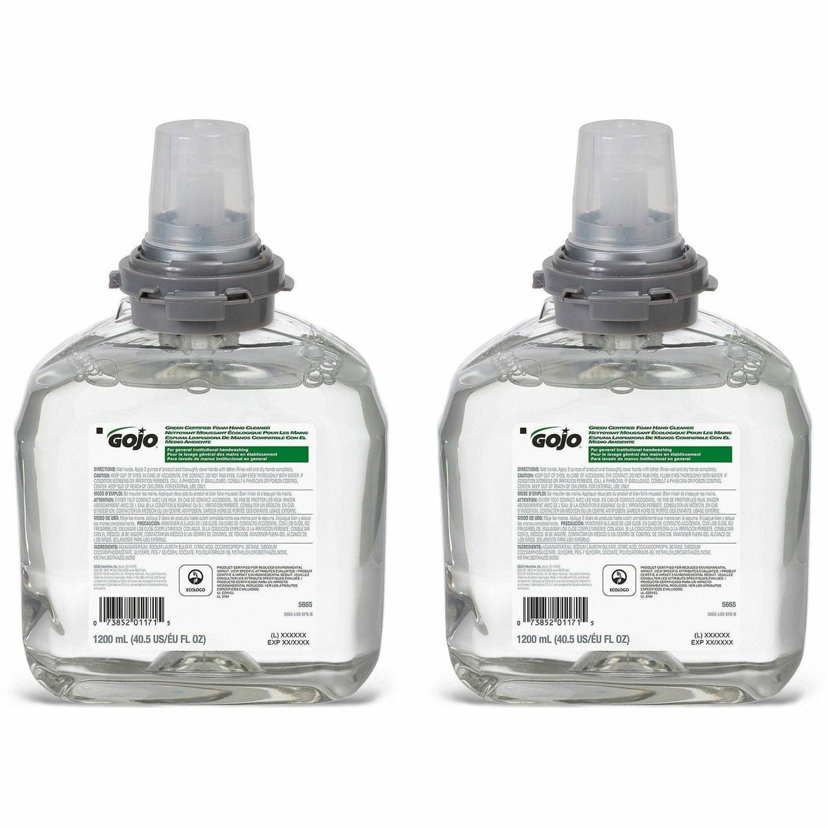 Gojo&reg; TFX Dispenser Green Certified Foam Hand Cleaner - 1.27 quart - Hand - Green - Bio-based - 2 / Carton