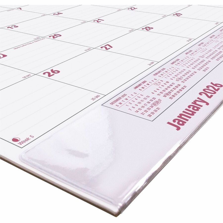 Julian Dates - Monthly - 12 Month - January 2026 to December 2026 - 1 Month Single Page Layout - 22" x 17" Sheet Size - Desk Pad - White - Chipboard - Tear-off, Reinforced, Perforated, Reference Calendar, Hole-punched - 1 Each