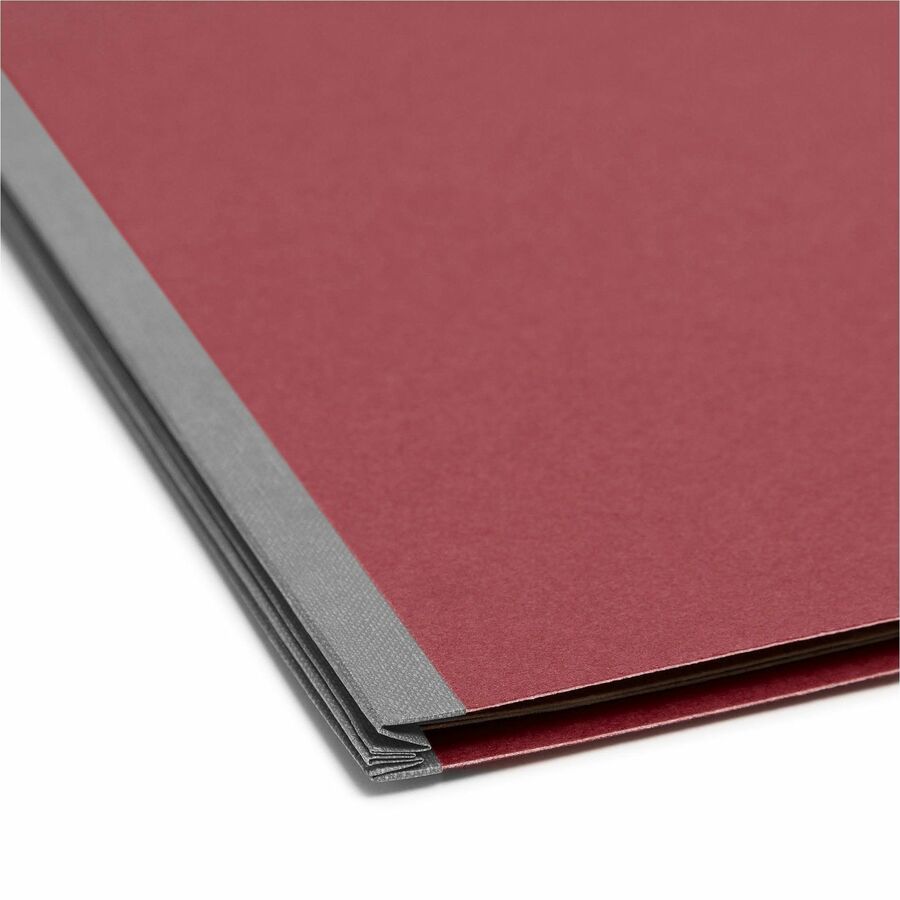 Smead 2/5 Tab Cut Letter Size Recycled Classification Folders, 2" Expansion, 2 Fasteners, 2 Dividers, Bright Red, Heavyweight, 100% Recycled, 10/Box