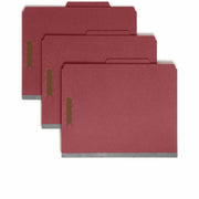 Smead 2/5 Tab Cut Letter Size Recycled Classification Folders, 2" Expansion, 2 Fasteners, 2 Dividers, Bright Red, Heavyweight, 100% Recycled, 10/Box