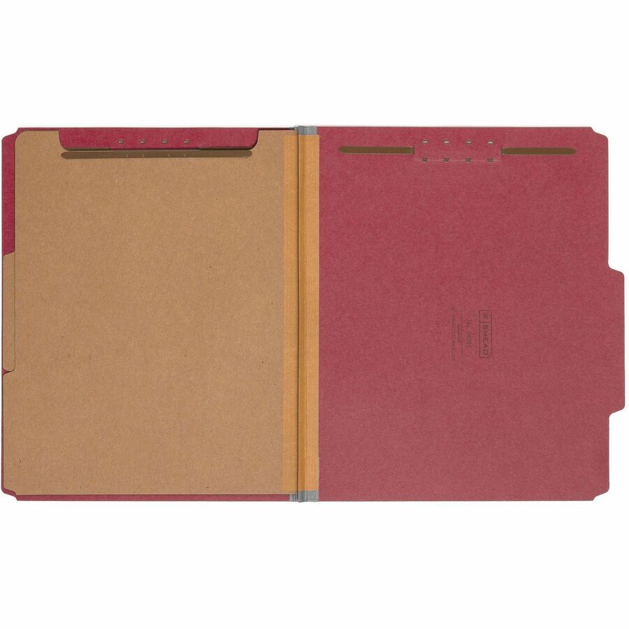 Smead 2/5 Tab Cut Letter Size Recycled Classification Folders, 2" Expansion, 2 Fasteners, 2 Dividers, Bright Red, Heavyweight, 100% Recycled, 10/Box