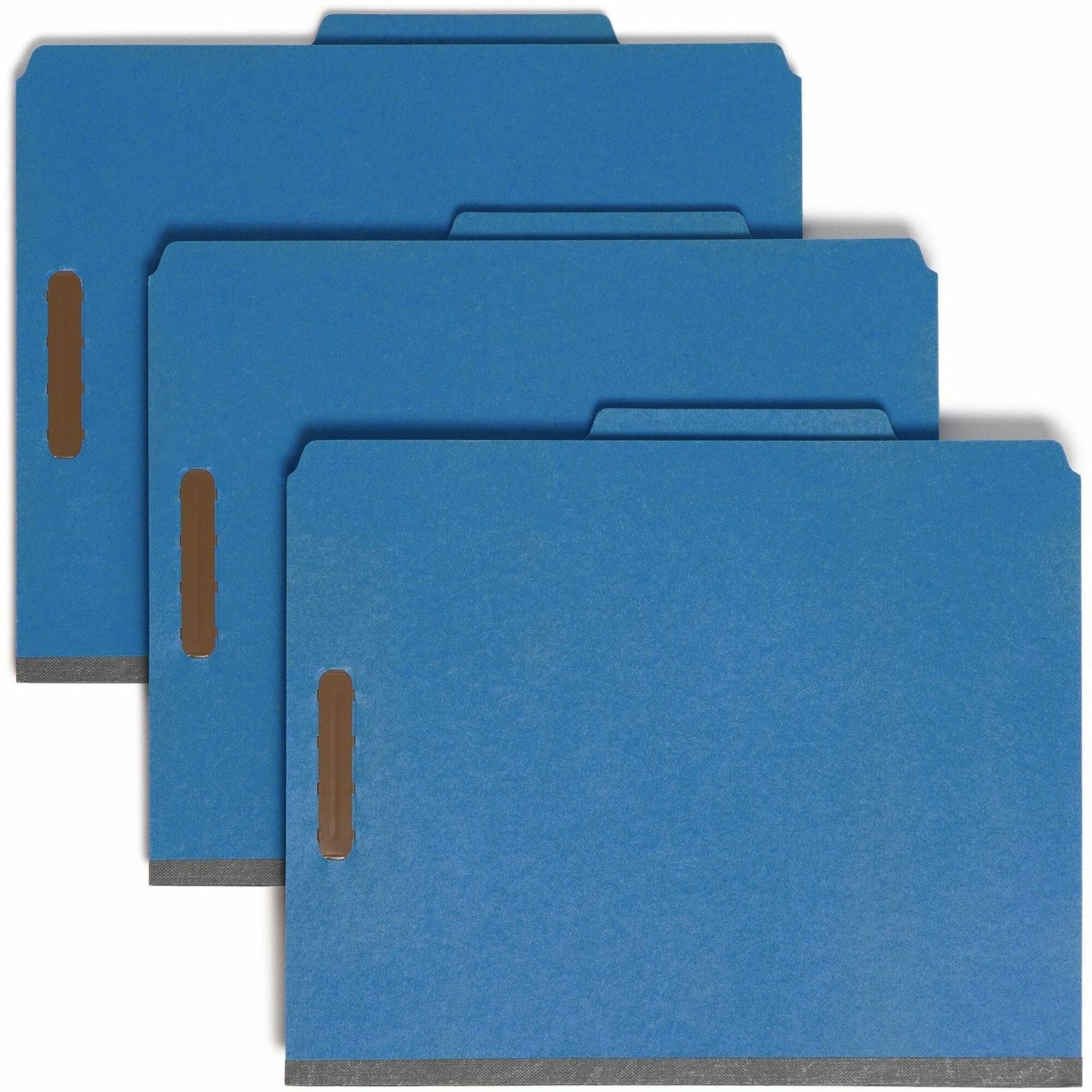 Smead 2/5 Tab Cut Letter Recycled Classification Folder, 8.5" x 11", 2" Expansion, 2 Fasteners, 2 Dividers, 25 pt. Pressboard, Dark Blue, 100% Recycled, 10/Box