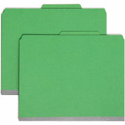 Smead 2/5 Tab Cut Letter Recycled Classification Folder, 8.5" x 11", 2" Expansion, 2 Fasteners, 2 Dividers, 25 pt. Green Pressboard, 100% Recycled, 10/Box