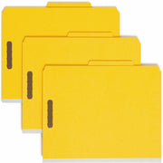 Smead 2/5 Tab Cut Letter Size Recycled Classification Folders, 2" Expansion, 2 Fasteners, 2 Dividers, 25 pt. Yellow Pressboard, 100% Recycled, 10/Box