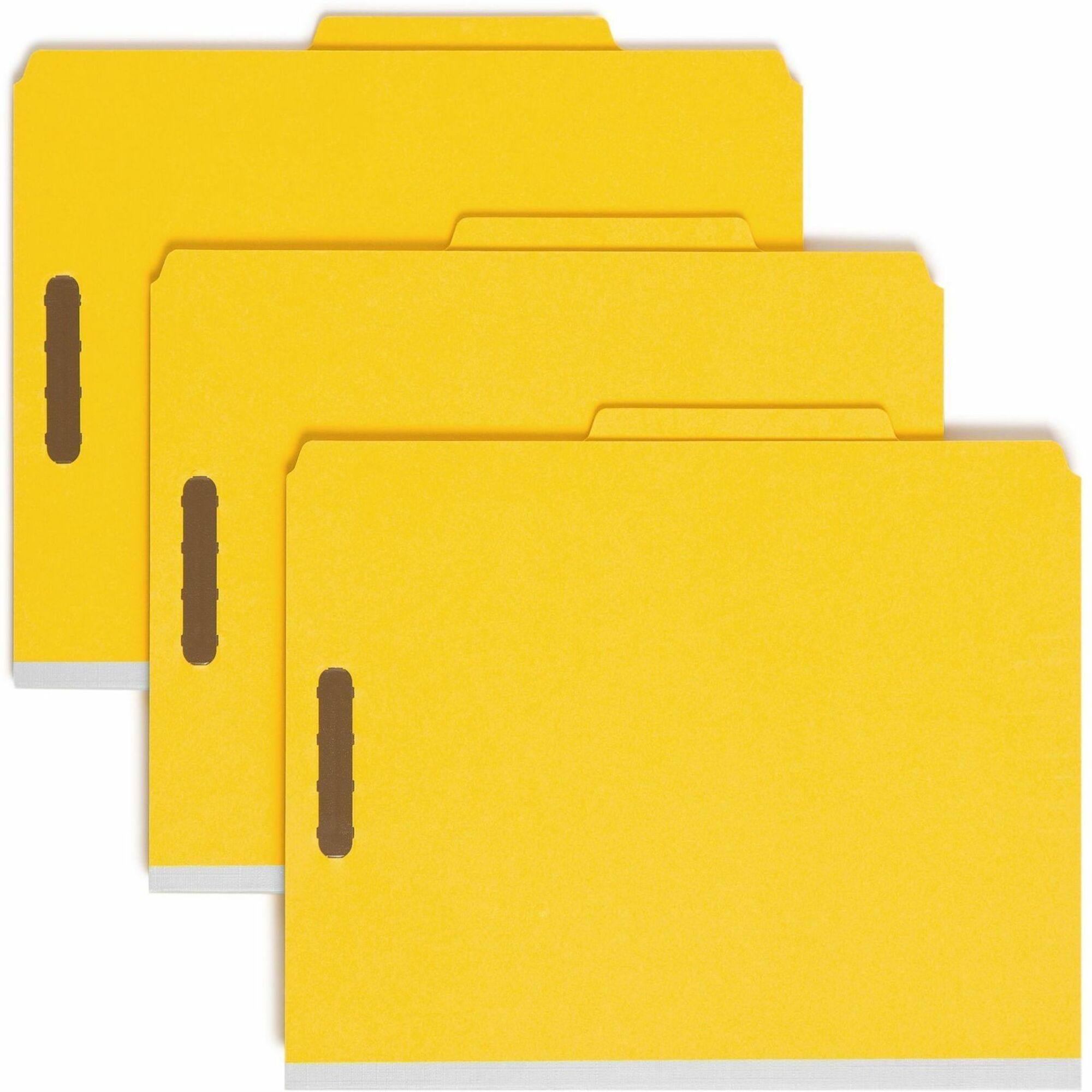 Smead 2/5 Tab Cut Letter Size Recycled Classification Folders, 2" Expansion, 2 Fasteners, 2 Dividers, 25 pt. Yellow Pressboard, 100% Recycled, 10/Box