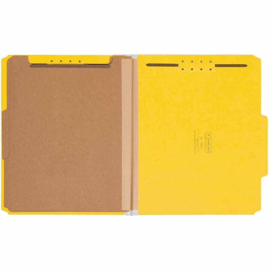 Smead 2/5 Tab Cut Letter Size Recycled Classification Folders, 2" Expansion, 2 Fasteners, 2 Dividers, 25 pt. Yellow Pressboard, 100% Recycled, 10/Box