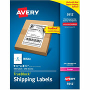 Avery TrueBlock Shipping Labels, 5 1/2" x 8 1/2", White, Matte, Permanent Adhesive, Laser Compatible, Rectangle, 2 Labels/Sheet, 250 Sheets, 500 Labels/Box