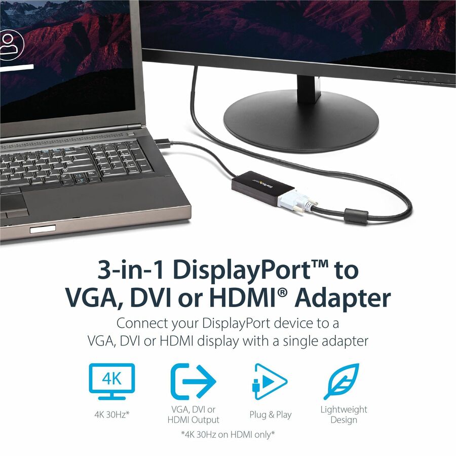 StarTech.com Travel A/V Adapter: 3-in-1 DisplayPort to VGA DVI or HDMI Converter