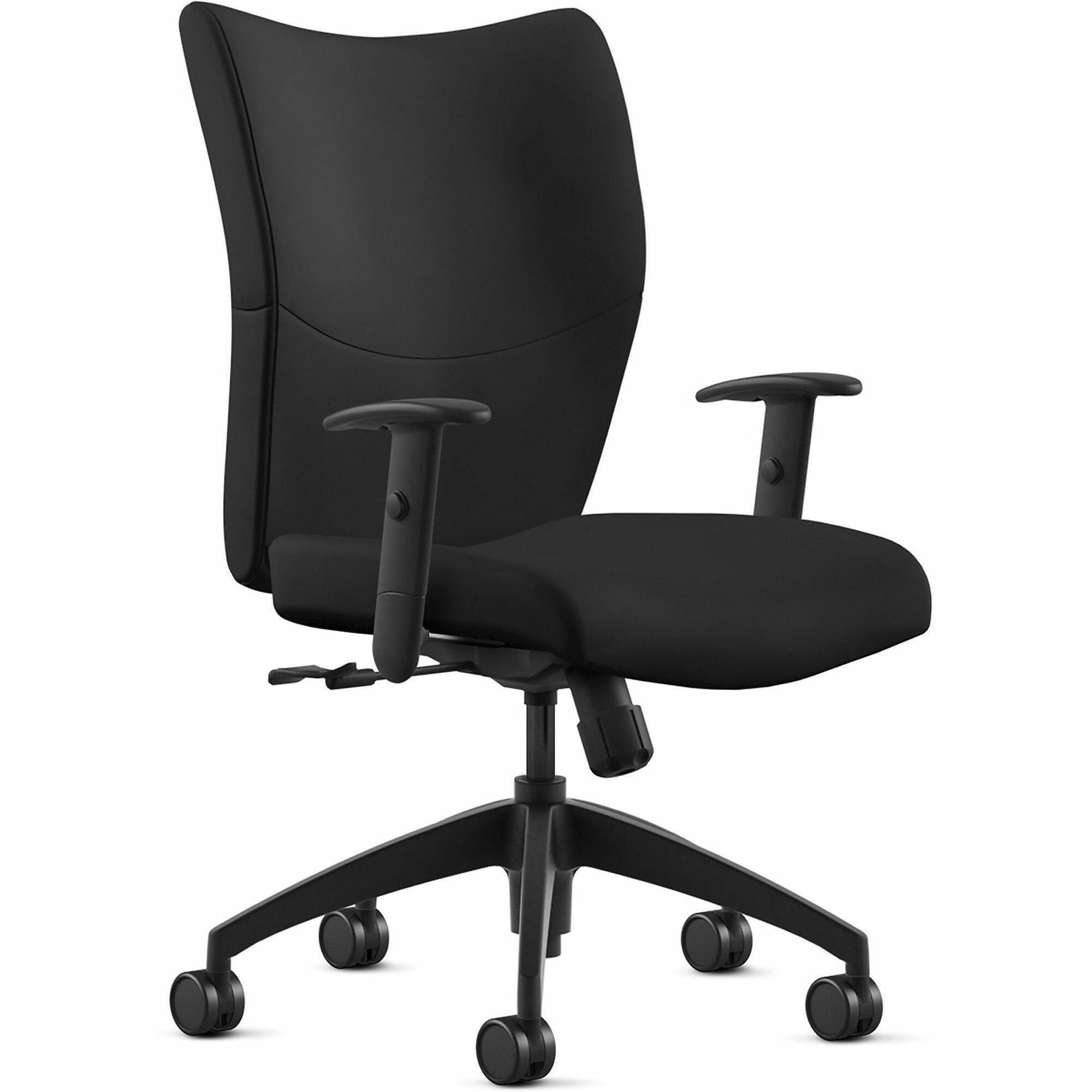9 to 5 Seating Bristol Fabric Mid-Back Task Chair, Black Leather Seat and Back, 5-Star Base, Adjustable Arms, 1 Each