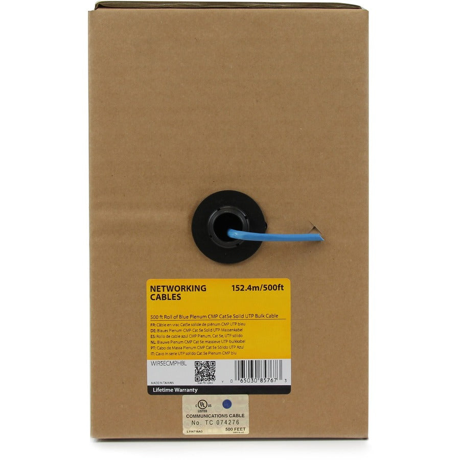 StarTech.com 500 ft Roll of Blue Plenum CMP Cat5e Solid UTP Bulk Cable