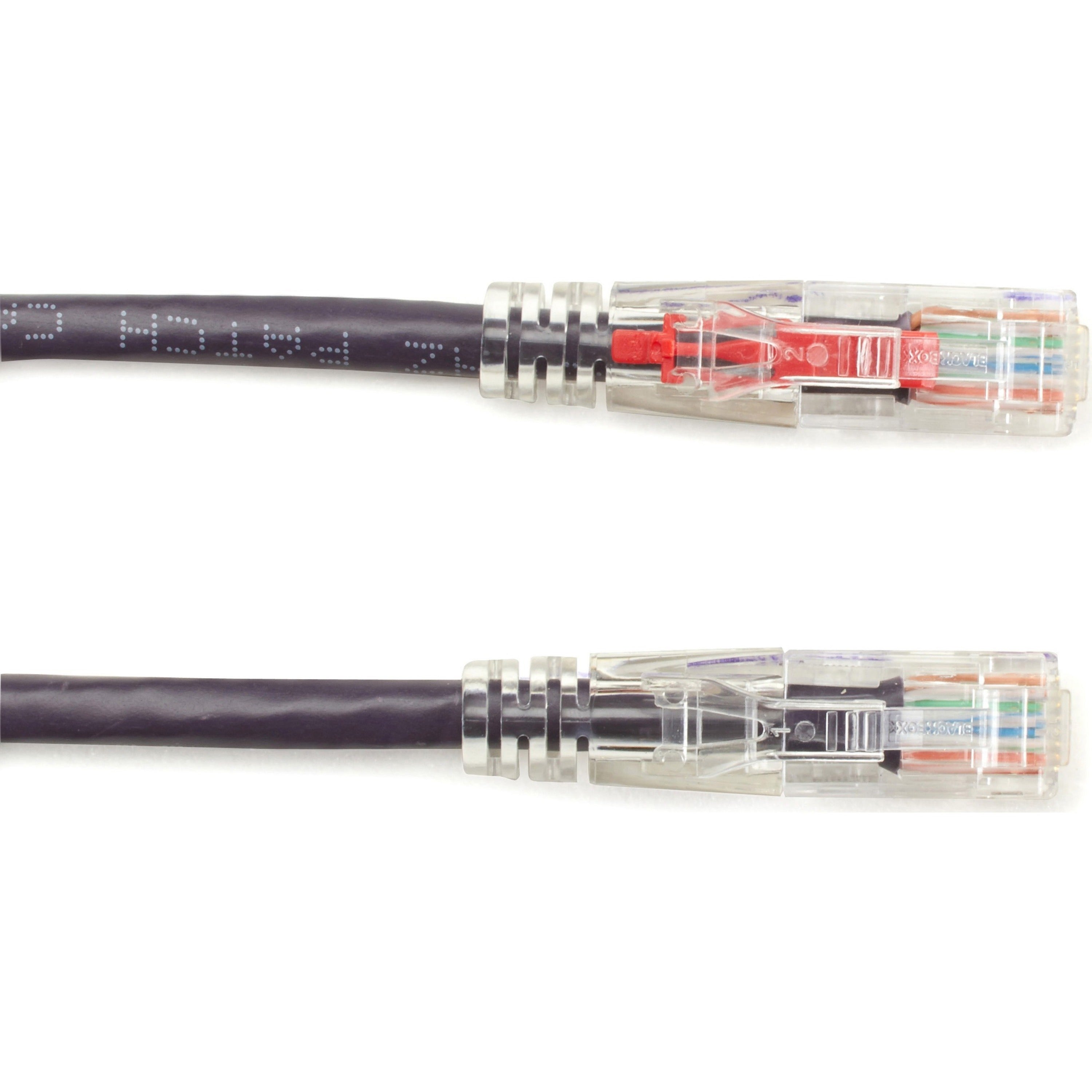Black Box GigaBase 3 Cat.5e UTP Patch Network Cable, 2 ft, RJ-45 Male/Male, 24 AWG, Gold Plated Contacts, Snagless, Purple, 1 Each