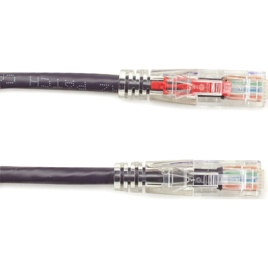 Black Box GigaBase 3 Cat5e UTP Patch Cable, 7 ft, RJ-45 Male/Male, 24 AWG, Gold Plated Contacts, Snagless, Lockable, Purple, 1 Each